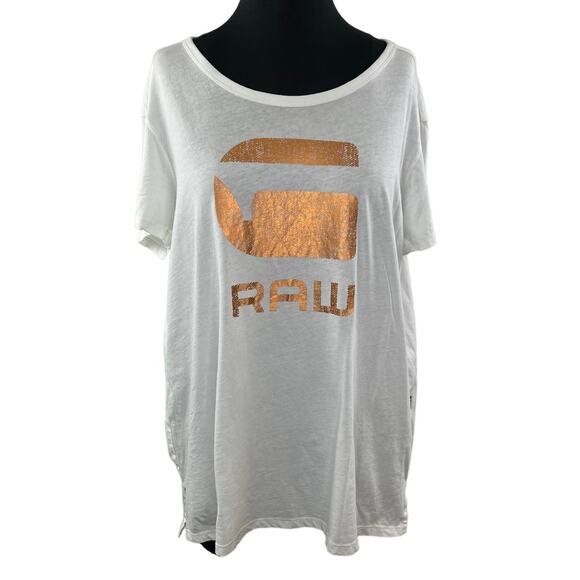 G-STAR RAW White Short Sleeve Foil Graphic Logo Short Sleeve T-Shirt XXL NEW - Picture 1 of 11
